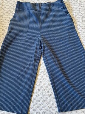 Navy Pinstripe Wide-Leg Crop Pants